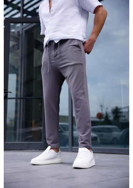 Erkek Antrasit Renk Likralı Kumaş Jogger Pantolon