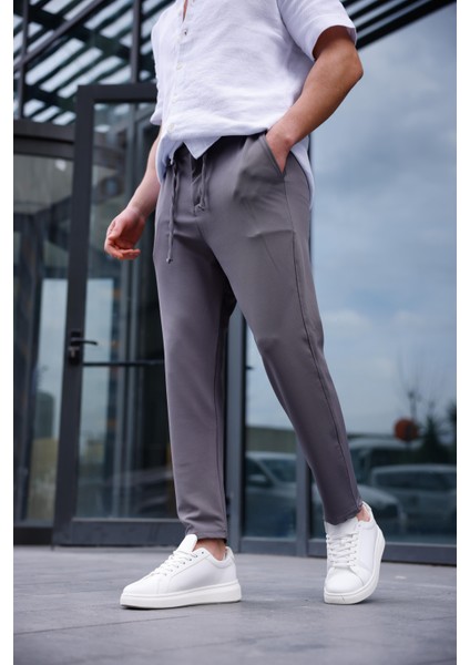 Erkek Antrasit Renk Likralı Kumaş Jogger Pantolon