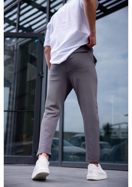 Erkek Antrasit Renk Likralı Kumaş Jogger Pantolon