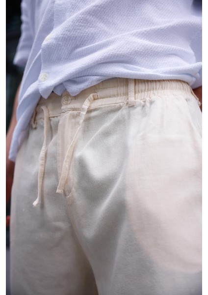 Keten Baggy Bej Renk Erkek Pantolon fırsatları