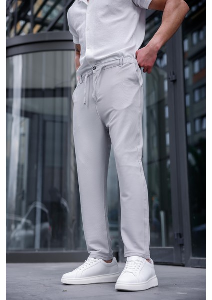 Erkek Taş Renk Likralı Kumaş Jogger Pantolon