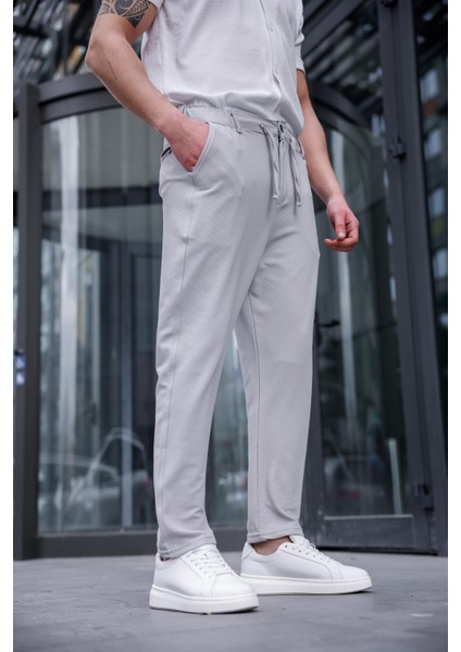 Erkek Taş Renk Likralı Kumaş Jogger Pantolon