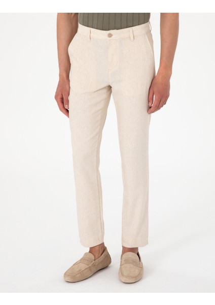 Erkek Bej Slim Fit Keten Karışımlı Çizgili Kanvas Pantolon 50301754-VR011 fiyatları
