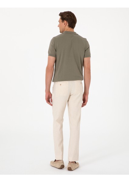 Erkek Bej Slim Fit Keten Karışımlı Çizgili Kanvas Pantolon 50301754-VR011 fırsatları