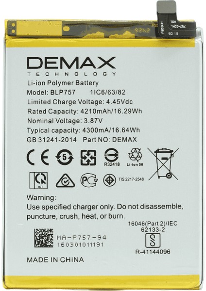 Demax Oppo Realme 6i Güçlendirilmiş Batarya BLP757