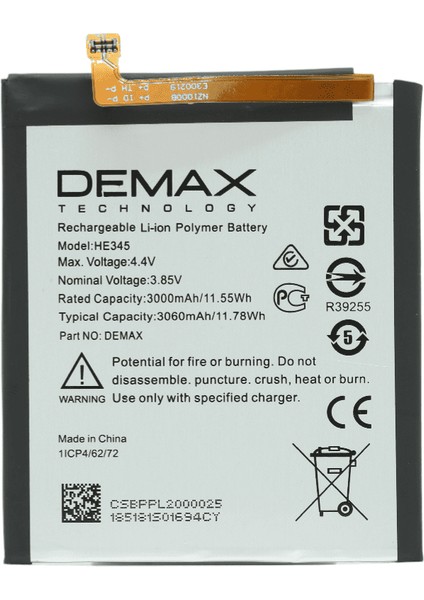 Demax Nokia 5.1 Plus Güçlendirilmiş Batarya HE345