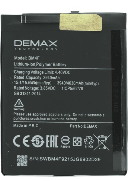 Demax Xiaomi Mi 9 Lite Güçlendirilmiş Batarya BM4F