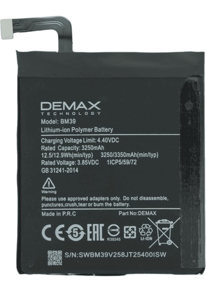 Demax Xiaomi Mi 6 Güçlendirilmiş Batarya BM39