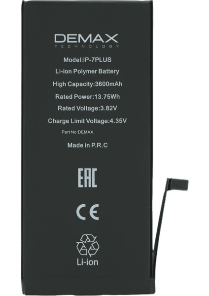 Demax Apple iPhone 7 Plus Güçlendirilmiş Yüksek Kapasiteli Batarya 3600 Mah