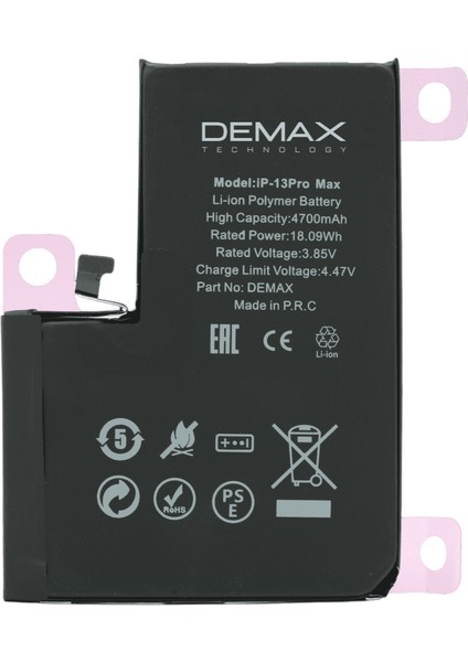 Demax Apple iPhone 13 Pro Max Güçlendirilmiş Yüksek Kapasiteli Batarya 4700 Mah