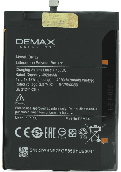 Demax Xiaomi Redmi 9 Güçlendirilmiş Batarya BN52