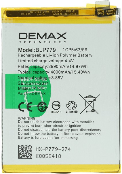 Demax Oppo Reno 4 Lite Güçlendirilmiş Batarya BLP779