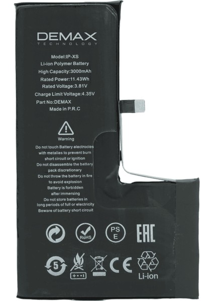 Demax Apple iPhone Xs Güçlendirilmiş Yüksek Kapasiteli Batarya 3000 Mah