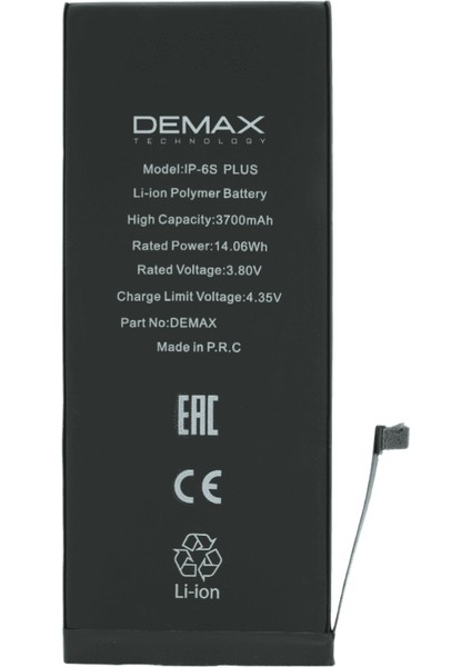 Demax Apple iPhone 6s Plus Güçlendirilmiş Yüksek Kapasiteli Batarya 3700 Mah