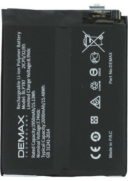 Demax Oppo Reno 4 Pro Güçlendirilmiş Batarya BLP787