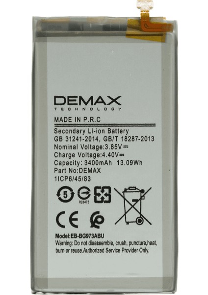 Demax Samsung Galaxy S10 Güçlendirilmiş Batarya EB-BG973ABU