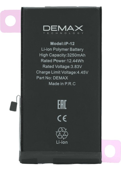 Demax Apple iPhone 12 Güçlendirilmiş Yüksek Kapasiteli Batarya 3250 Mah