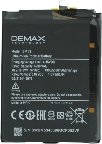 Demax Xiaomi Mi 10T Güçlendirilmiş Batarya BM53