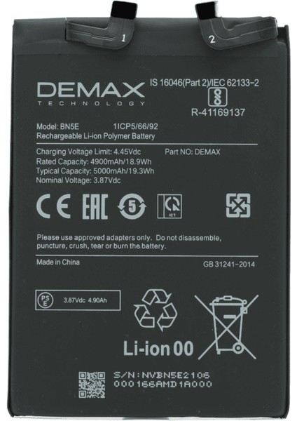 Demax Xiaomi Redmi Note 11 Pro Plus Güçlendirilmiş Batarya BN5E