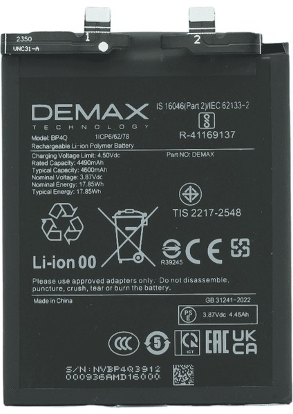 Demax Xiaomi Mi 14 Güçlendirilmiş Batarya BP4Q