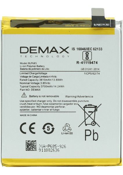 Demax One Plus 6t Güçlendirilmiş Batarya BLP685