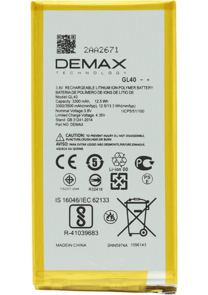 Demax Lenovo Moto Z Play Güçlendirilmiş Batarya GL40