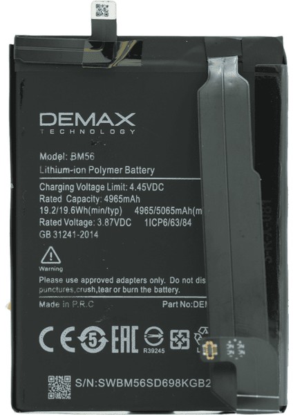 Demax Xiaomi Redmi K40 Gaming Güçlendirilmiş Batarya BM56