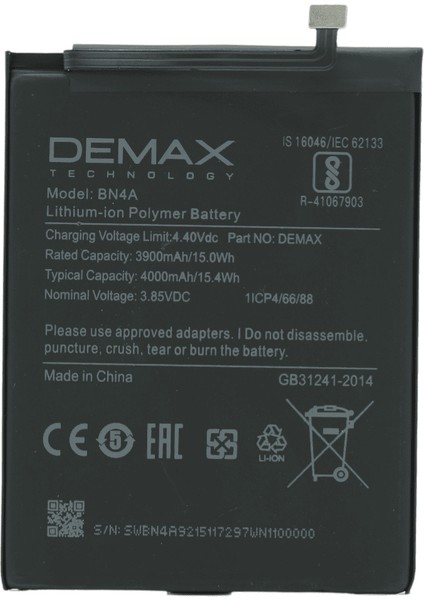 Demax Xiaomi Redmi Note 7 Güçlendirilmiş Batarya BN4A