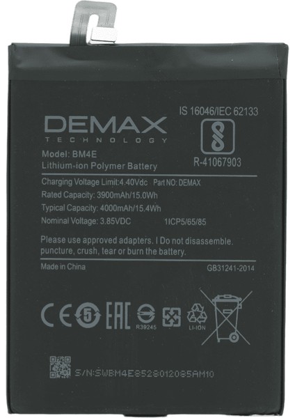 Demax Xiaomi Poco F1 Güçlendirilmiş Batarya BM4E