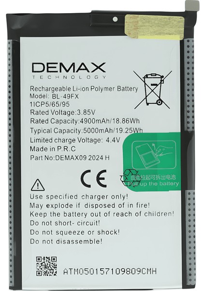 Demax Infinix Note 9 Güçlendirilmiş Batarya BL-49FX