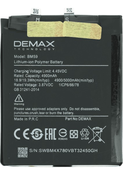 Demax Xiaomi Mi 11T Güçlendirilmiş Batarya BM59