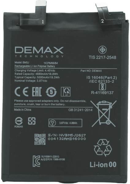 Demax Xiaomi Mi 12T Pro Güçlendirilmiş Batarya BM5J