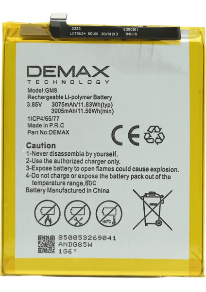 Demax General Mobile Gm8 Güçlendirilmiş Batarya Gm8