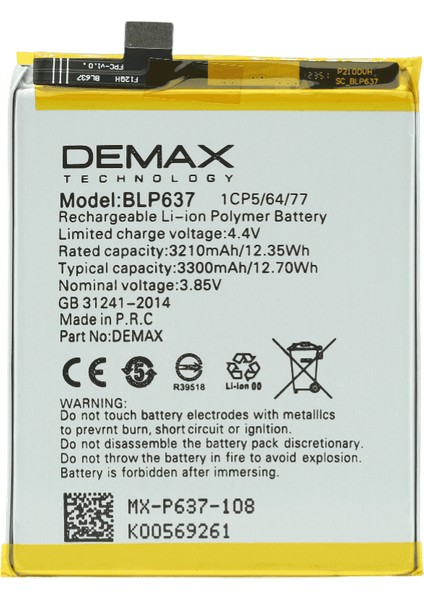 Demax One Plus 5t Güçlendirilmiş Batarya BLP637