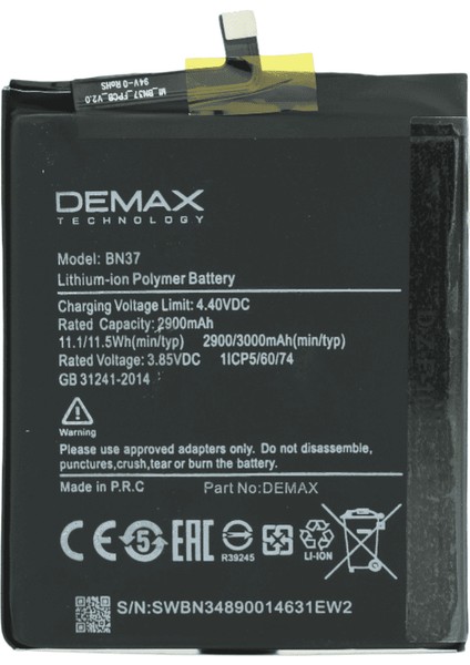 Demax Xiaomi Redmi 6 Güçlendirilmiş Batarya BN37