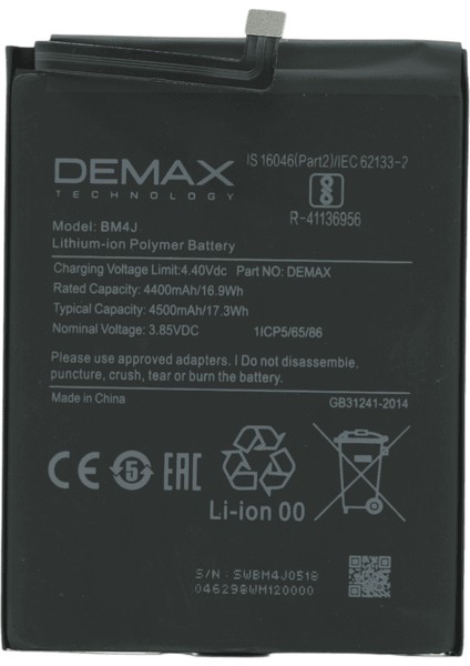 Demax Xiaomi Redmi Note 8 Pro Güçlendirilmiş Batarya BM4J
