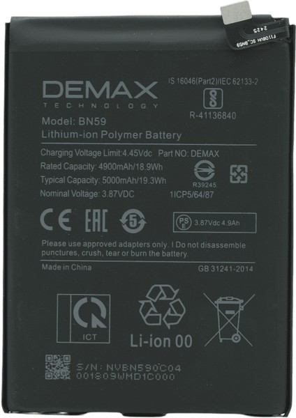 Demax Xiaomi Mi 10 2022 Güçlendirilmiş Batarya BN59
