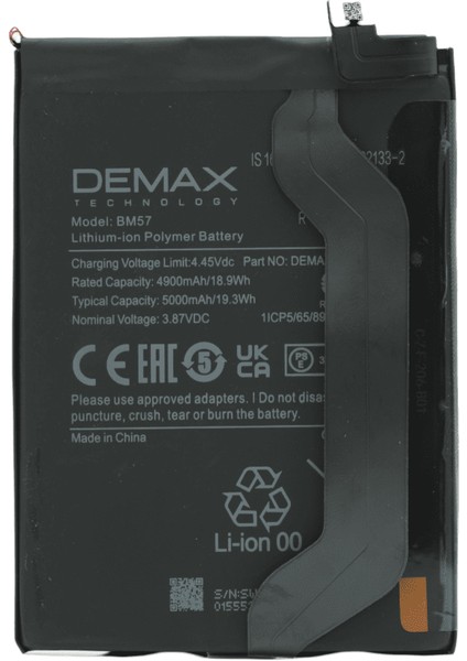Demax Xiaomi Poco X3 Gt Güçlendirilmiş Batarya BM57