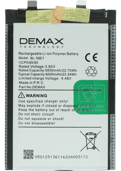Demax Tecno Pova 5x Güçlendirilmiş Batarya BL-58ET