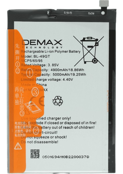 Demax Tecno Camon 18 Güçlendirilmiş Batarya BL-49GT