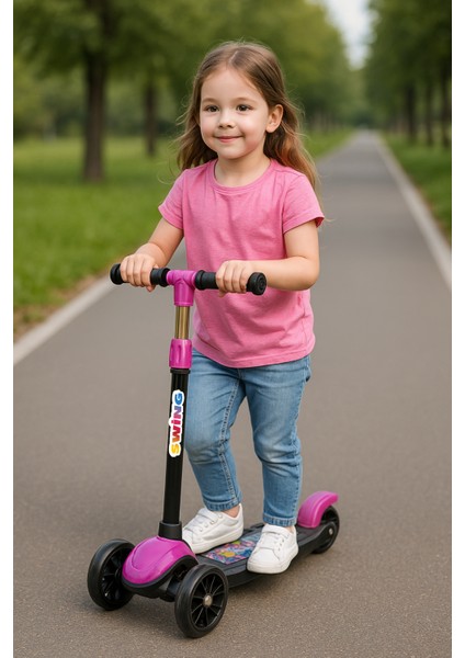 Swing Işıklı 3 Tekerlekli Scooter Pembe