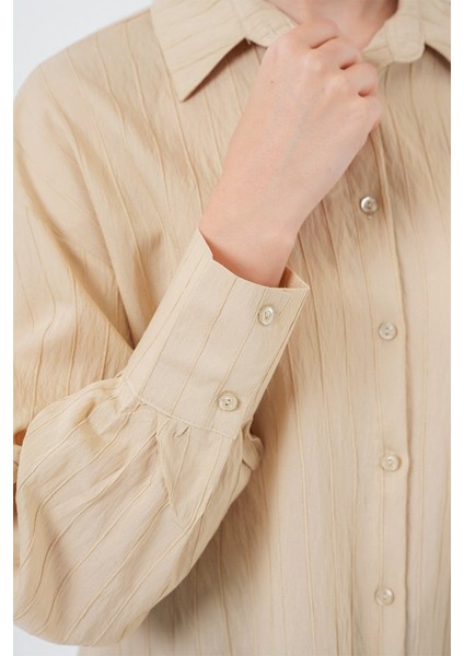 Çizgili Uzun Gömlek Tunik 5963 - Bej fırsatları