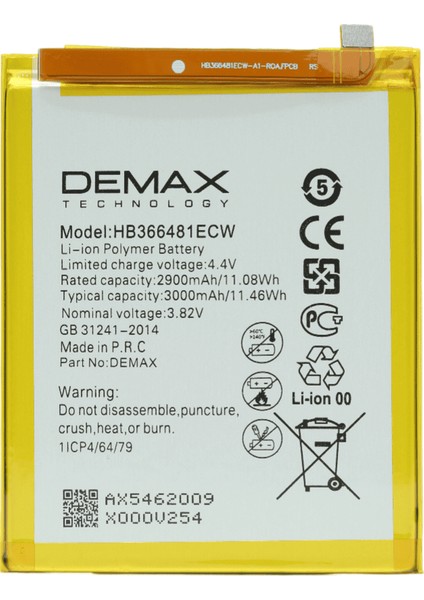 Demax Huawei P10 Lite Güçlendirilmiş Batarya HB366481ECW