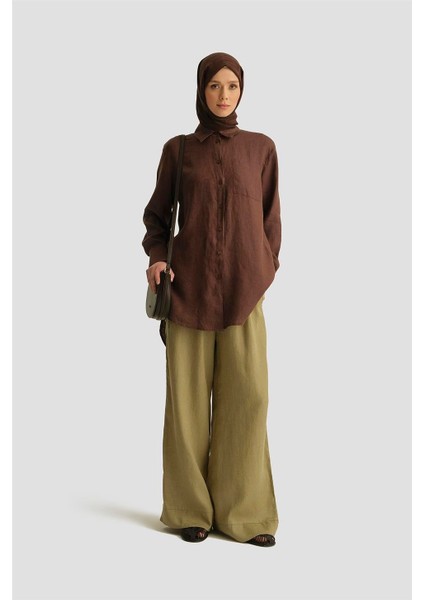 Keten Tunik 25YD4231-1 Acı Kahve