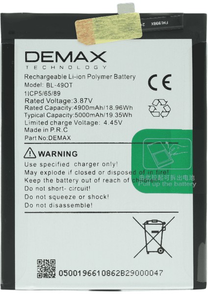 Demax Tecno Camon 20 Güçlendirilmiş Batarya BL-49OT
