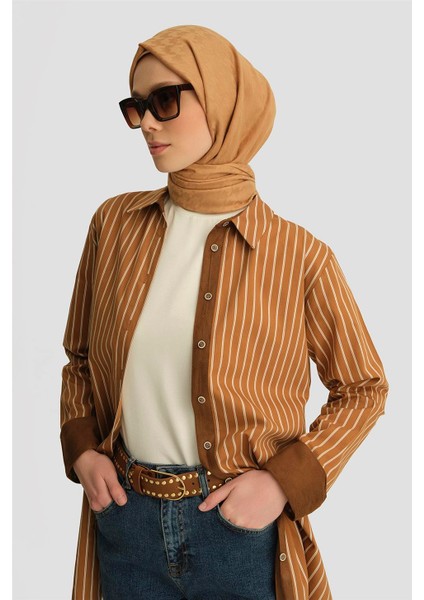 Çizgili Tunik ORTD9438 Mocha