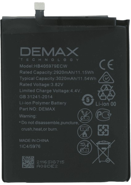 Demax Huawei Y6 S Güçlendirilmiş Batarya HB405979ECW