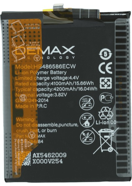 Demax Huawei P40 Lite Güçlendirilmiş Batarya HB486586ECW