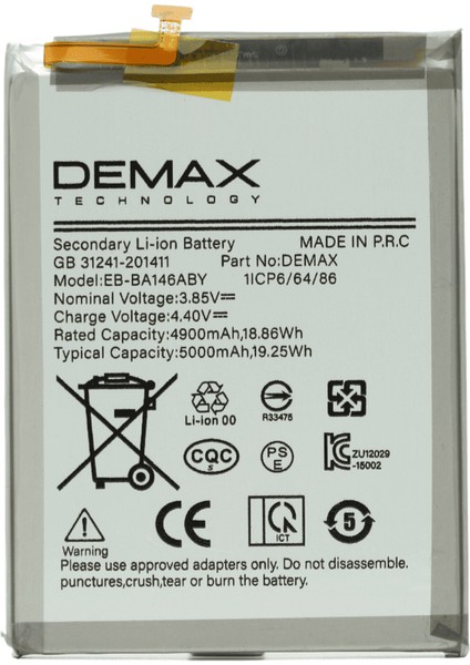 Demax Samsung Galaxy A14 5g Güçlendirilmiş Batarya EB-BA146ABY