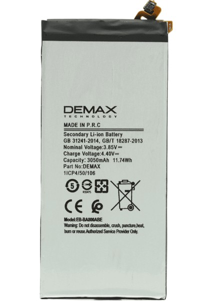 Demax Samsung Galaxy A8 Güçlendirilmiş Batarya EB-BA800ABE